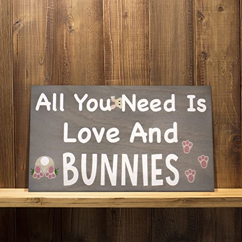 JennyGems Bunny Gifts, All You Need Is Love and Bunnies Wooden Sign, Gift for Bunny Owner, Shelf