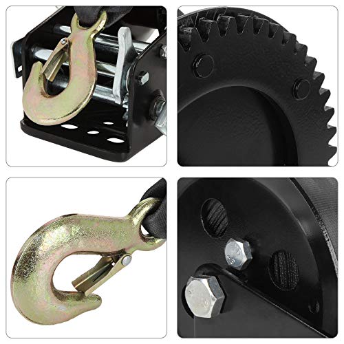 3000lbs Heavy Duty Hand Winch with 26FT Strap and Safety Pawl, 2 Gear Manual Hand Winch for Boat Trailer, 2Ways Hand Winch Crank Gear for Pickup ATV Marine Drag Boats Truck Auto Shop Crane-Black - Image 5
