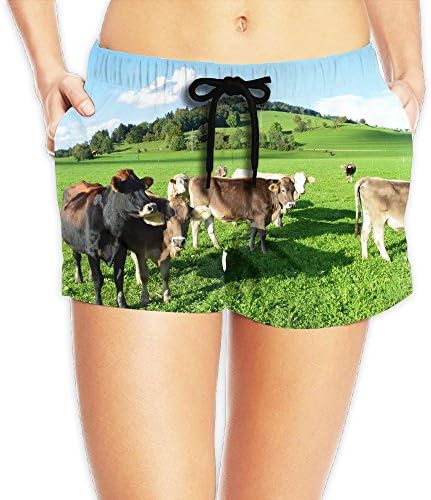 SmallTing Women Beautiful Pastures Green White Clouds Grasslands Allgood Cattle Trees White Summer Bikini Bottom XXL Adjustable Beach Shorts