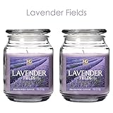 Hosley Set of 2 Lavender Fields, Highly Scented, 18 Oz EACH, Highly Scented, 18 Oz EACH, Jar Candle. Hand Poured Using a High Quality Wax Blend with Essential Oil Infused Fragrance Ingredients to Create a Highly Scented Aroma. Ideal Gift for wedding, Spa, Aromatherapy, Votive Candle Garden