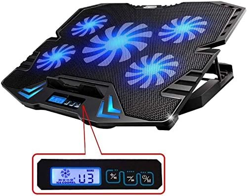 QUYUE 12-15.6" Five Quite Fans LCD Screen 2500RPM Strong Wind Speed Designed Gaming Laptop Cooler (Color : Blue)