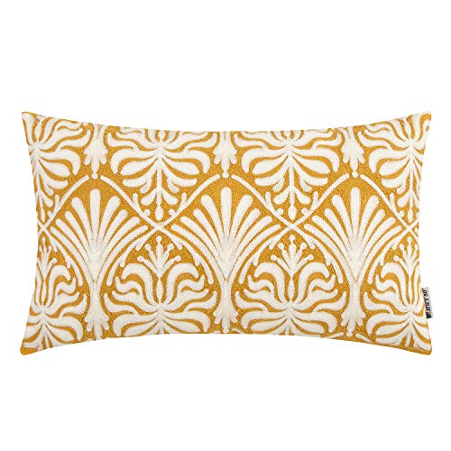 HWY 50 Yellow Rectangle Embroidered Decorative Throw Pillow Covers Cushion Cases for Couch Sofa Bed Small Lumbar 12 x 20 inch 1 Piece Floral