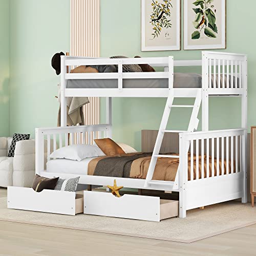 Harper & Bright Designs Bunk Bed with Drawers, Twin Over Full Bunk Bed