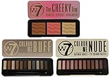 W7 Set- Colour Me Buff and Colour Me Nude, Natural Eye Shadow Palettes PLUS The Cheeky Trio Bronzer, Blusher & Highlighter Powder Palette