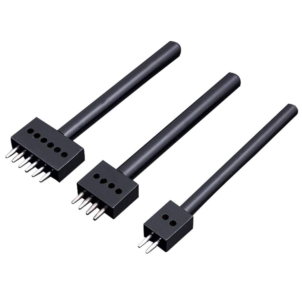4mm 2/4/6 Black Prong Set Diamond Lacing Stitching Punch Set Leathercraft Steel Row Hole Punch Tools Kits for DIY Leathercraft Punching