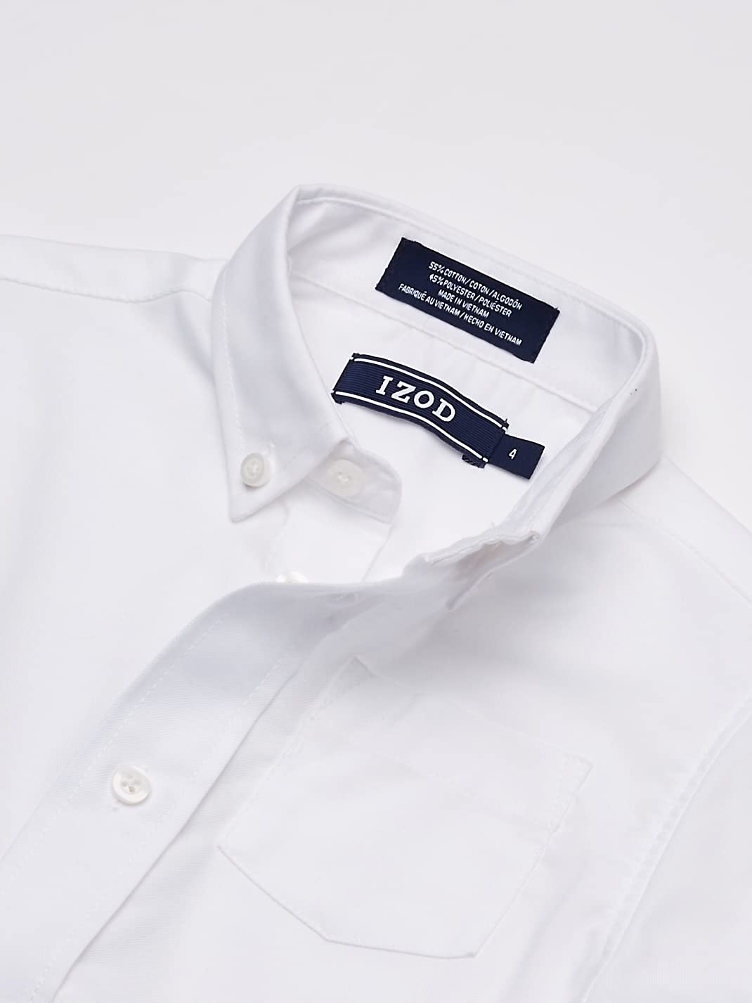 IZOD Boys' Long Sleeve Solid Button-Down Collared Oxford Shirt with Chest Pocket