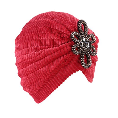 Unpara Chemo Cancer Head Scarf Hat Cap Ethnic Cloth Print Turban Headwear Women Stretch Flower Muslim Headscarf Wrap (Red)
