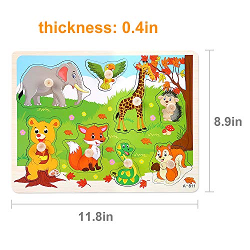image for Blppldyci Kids Wooden Peg Puzzles Play Set, Animals Farm Pegged Learni