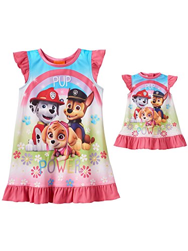 Paw Patrol Girls Nightgown Pajamas with Doll Gown (Toddler) (4T, Pup Power Pink)