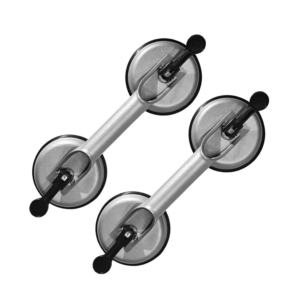 Photo 1 of KVNTOOLS 440 lbs Suction Cups Heavy Duty Aluminum Vacuum Plate Handle Glass Holder Hooks to Lift Large Glass/Tile Lifter/Moving Glass/Pad for Lifting/Dent Puller (2 Pack)(Aluminum, White)