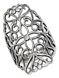 Sterling Silver Long Filigree Ring with Cross Pattern Center (size 10)