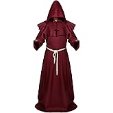 Sintege Halloween Monk Costume Medieval Hooded Monk Robe Renaissance Priest Robe Adult Wizard Costume