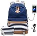 Girls School Backpack Striped Canvas Backpack High School Bag Women Casual College Laptop Backpack Coin Purse Blue