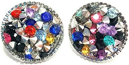 Artnouveau Elle Rhinestone Crystal Round Stud Earrings Handcrafted Fashion Jewelry (Multi-color)