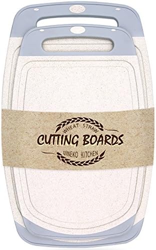 Plastic Cutting Board, (Thicker and Durable) Uineko Wheat Straw Kitchen Plastic Chopping Boards Set with Juice Groove, BPA Free Anti-Mildew Non-Slip Edges Dishwasher Safe Fruit Thick Carving Board