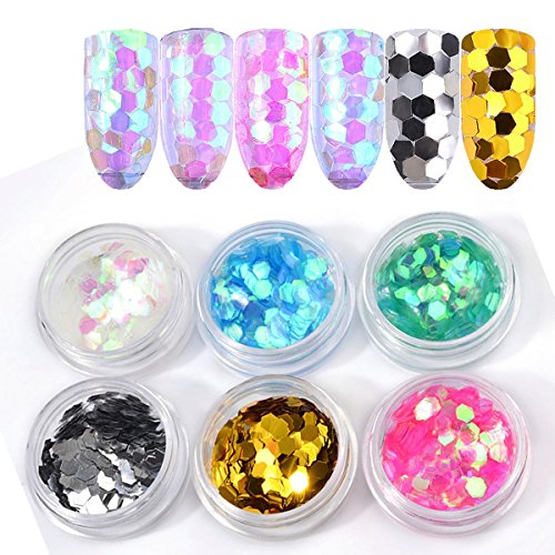6pcs/lot Clear Nail Sequins Fish Scale Sequins DIY Stones Design Mermaid Hexagon Glitter Sheets Decorations Nail Art Metallic