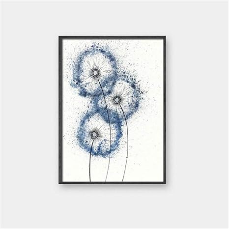 Amazon 北欧の装飾 青いタンポポ 壁の芸術のキャンバスの花のポスターとリビングルームの家の装飾のためのキャンバスの絵画絵を印刷 60x80cm Unframed ウォールステッカー オンライン通販