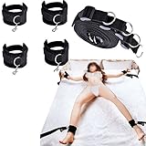 Kemuse BDSM Wrist and Ankle Handcuffs SM Sex Bed Restraint Bondage with Adjustable Straps for Male Female Couples (Black)