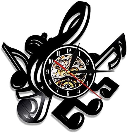 GJFLife Vinyl record Wall clock Musical instruments, Retro Silent Punctual Decoration Clocks Unique modern art gift idea for music fans-H d:34cm