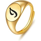Initial Ring 14K Gold Plated Initial Rings for Women Chunky Gold Rings Adjustable Letter Ring Stackable Signet Chunky Rings Alphabet Letter Rings