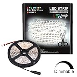 LEDJump Super Bright Dimmable Plug-In Daylight White Color 300 Lights LED Tape Flexible Rope Strip 12 Volts 3M Adhesive Tape Lighting System Certified (Strip Light Only, No Power)