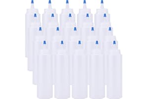 Fasmov 20 Pack 8-ounce Plastic Condiment Squeeze Squirt Bottles, Plastic Squeeze Bottles with Blue Tip Cap for Ketchup, Sauce