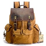 SUVOM Vintage Canvas Leather Laptop Backpack for Men School Bag 15.6