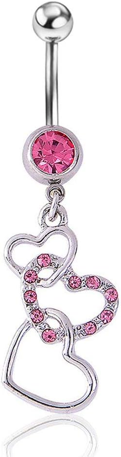 Deniseonuk Stainless Steel Crystal Three Heart Dangle Navel Ring Belly Piercing Kit Belly Button Rings Fashion Body Piercing Jewelry
