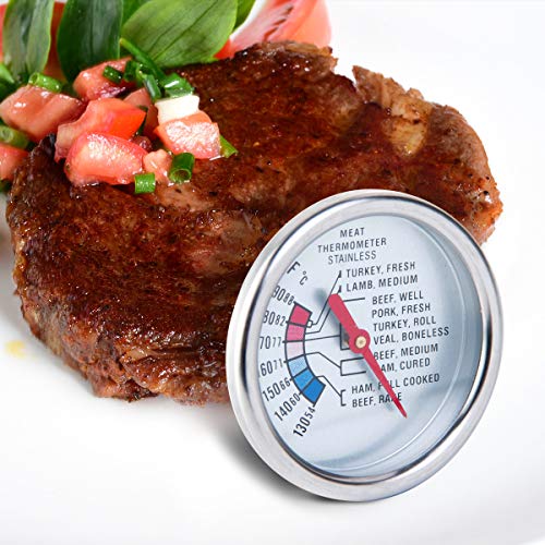 Meat Thermometer Extra Large Dial 2.4-Inch Meat & Poultry Thermometer Stainless Steel Safe Waterproof Classic Design BBQ Poultry Probe Cooking Meat Thermometer for Household Cooking Turkey Pork Beef