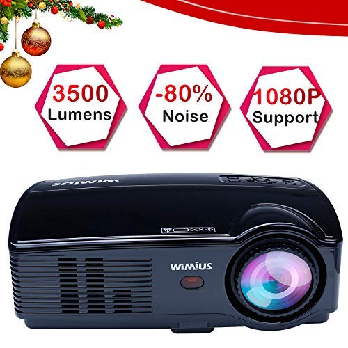 WiMiUS Projector, 3500 Lumens Full HD 1080P and 200” Display Supported, Video Projector with 50,000 Hrs LED Life, Compatible with TV Stick, PS4, HDMI, VGA, AV, USB and Smartphones