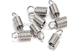 BEDAZZLINBEADS 20 Surgical 304 Stainless Steel Coil End Tip Findings With Loop For 3mm Cording