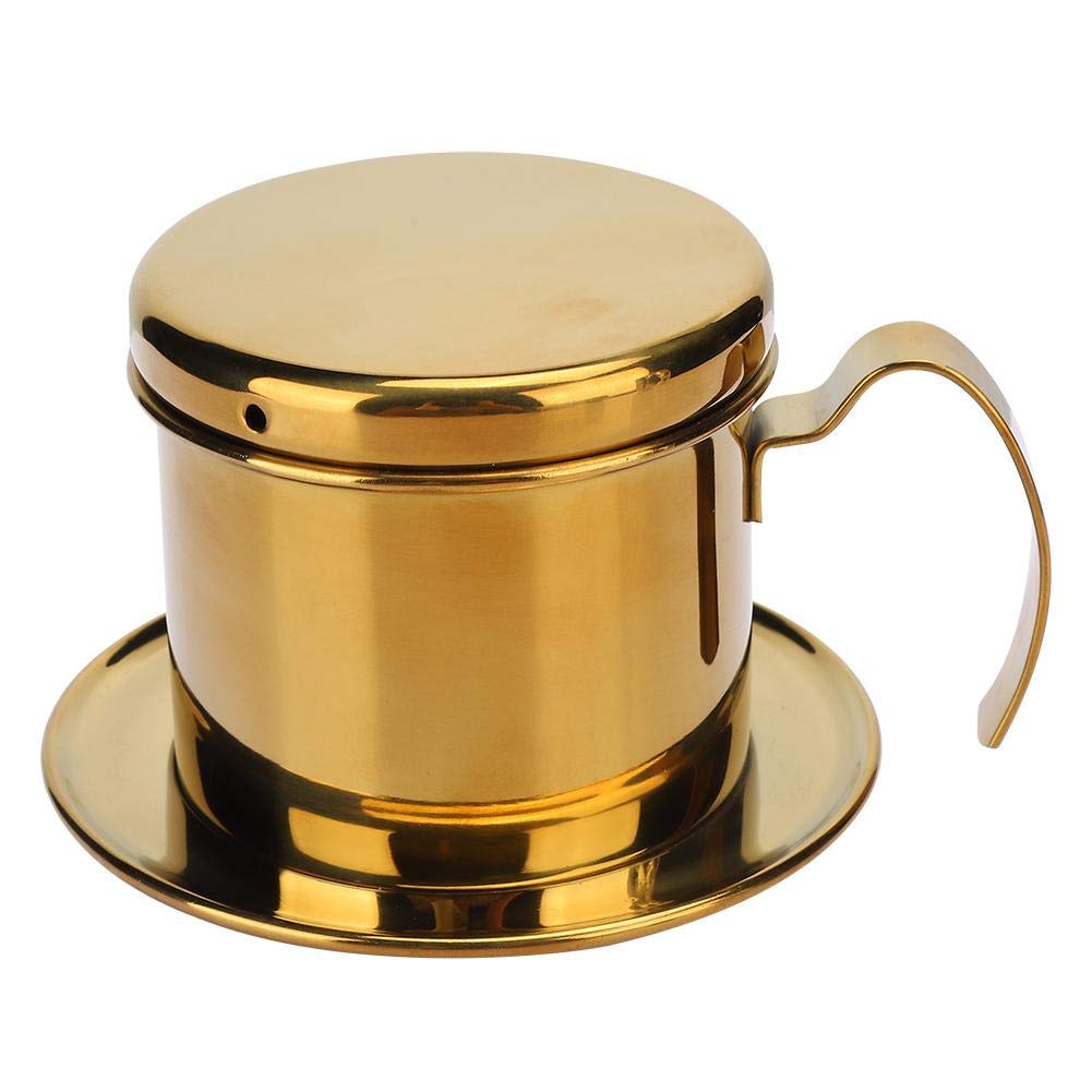 Cikonielf Coffee Maker, Stainless Steel Pot Vietnamese Style Coffee Drip Brewer for Home Kitchen Office Outdoor(Gold)
