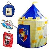 Nona Active Knight Castle Play Tent for Kids - Fast and Easy Setup - Including Thick Foam Sword and Shield - Plus a Box with 23 Card Games - 100% Refund Guarantee