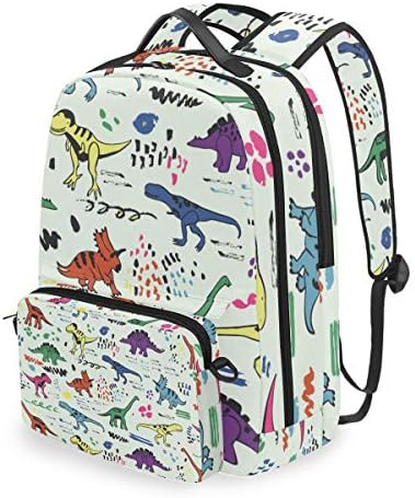 ALLMILL Funny Dinosaurs Graphic Color Vector Pattern School Backpack With Removable Pencil Case, 2 In 1 Travel Daypack Fits 15 Inch Laptop For Girls, Boys & Teens