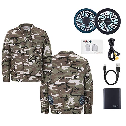 DEWBU Workwear Equipped Cooling Jacket Fan with Battery Pack for Summer Outdoors Air-Conditioned Clothes (Camouflage Suit, Medium)