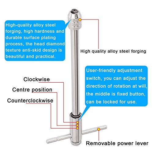 Hakkin 5-Piece Titanium Taps Drill Set Taps Die Set Hand Taps Set Machine Tap M3-M8 with Tool Holder Adjustable T-Handle Tap Cutter Wrench - Thumbnail 3