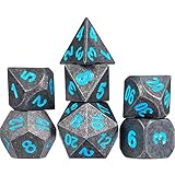 Frienda Zinc Alloy Metal Polyhedral 7-Die Dice Set for Dungeons and Dragons RPG Dice Gaming D&D Math Teaching, d20, d12, 2 Pieces d10 (00-90 and 0-9), d8, d6 and d4 (Ink Black and Blue)