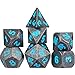 Frienda Zinc Alloy Metal Polyhedral 7-Die Dice Set for Dungeons and Dragons RPG Dice Gaming D&D Math Teaching, d20, d12, 2 Pieces d10 (00-90 and 0-9), d8, d6 and d4 (Ink Black and Blue)