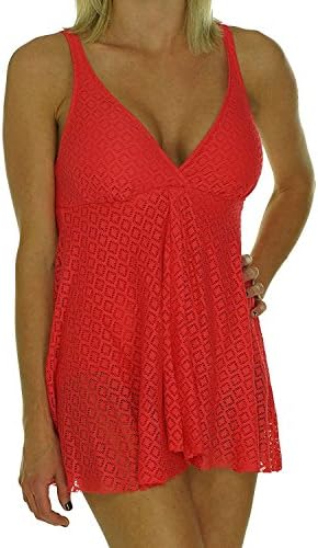 Swim Solutions Women's Slimming Crochet Flyaway Swimdress Swimsuit Coral 18W