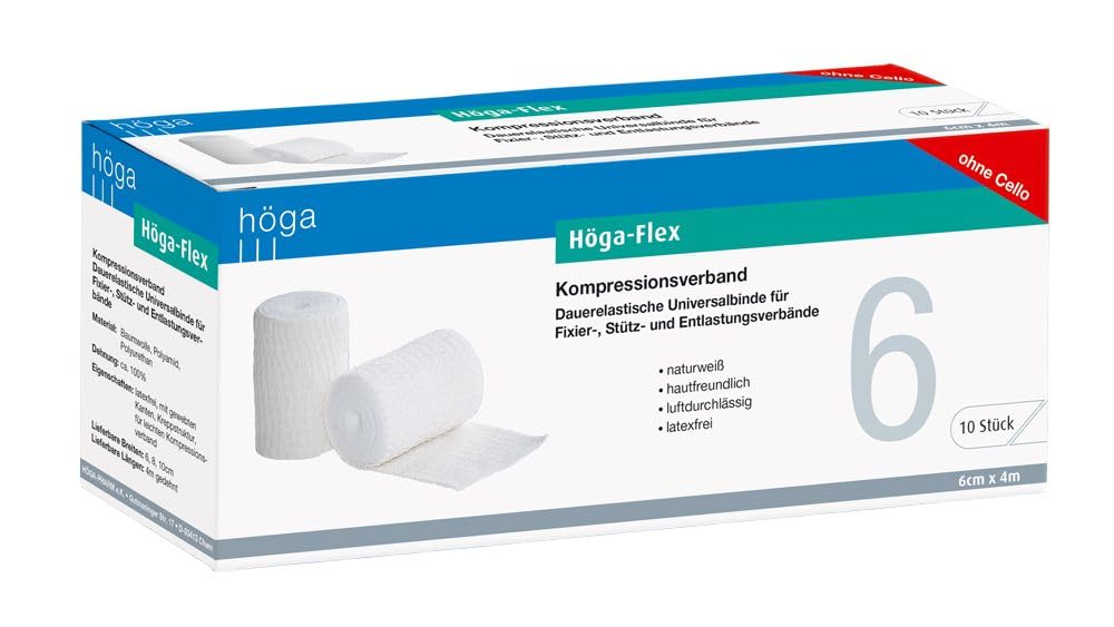 H├╢ga-Pharm H├╢ga-Flex - Light Compression Bandages - 6 cm x 4 m - Natural White - Pack of 10