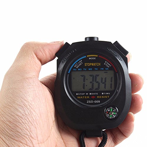 DreamedU Waterproof Digital LCD Stopwatch Chronograph Timer Counter Sports Alarm for Gym Use Unisex (Black)