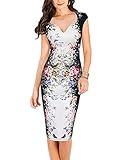 Oxiuly Women's Print Stretch Patchwork Formal Work Midi Pencil Party Dress OX160