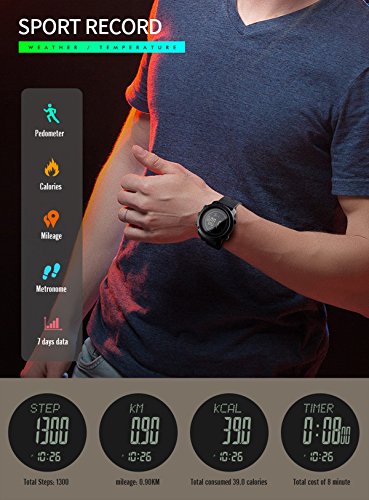 Digital Watch Military Tactical Sports Compass Pedometer Alarm Altimeter Barometer Thermometer Outdoor Army Wrist Watches Black Green - Thumbnail 3