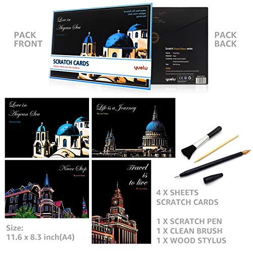 Scratch & Sketch Art Paper (A4) for Kids & Adults, Rainbow Girls Flower Painting Scratchboard, Art&Craft, Engraving Art Set: 4 Sheets Scratch Cards & Scratch Drawing Pen, Clean Brush (Beautiful Girls)