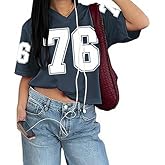 Jersey Shirts for Women Mesh Crop Sports Tshirts V-Neck Short Sleeve T-Shirt Number Casual Streetwear Tops