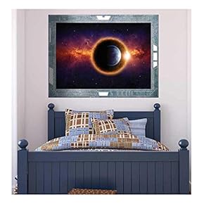 Wall26 - Science Fiction ViewPort - Decal - Earth being Surrounded by Spectacular Planets - Wall Mural, Removable Sticker, Home Decor - 24x32 inches