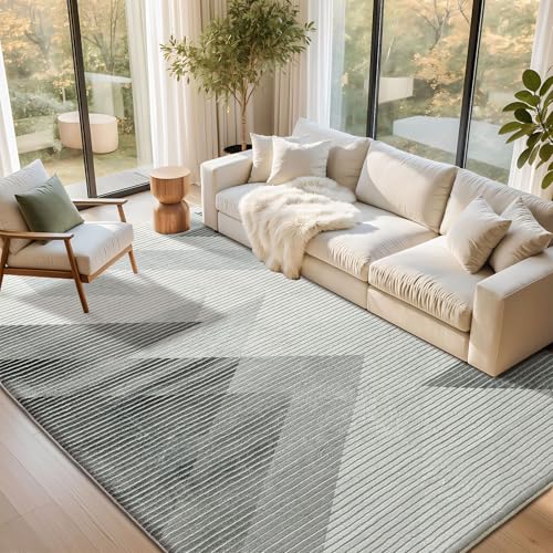 ASIinnsy Living Room Rugs Modern Abstract Rug Short Hair Large Soft Non-Slip Bedroom Rugs for Living Room Bedroom (White Grey Geometric, 200 x 300 cm)