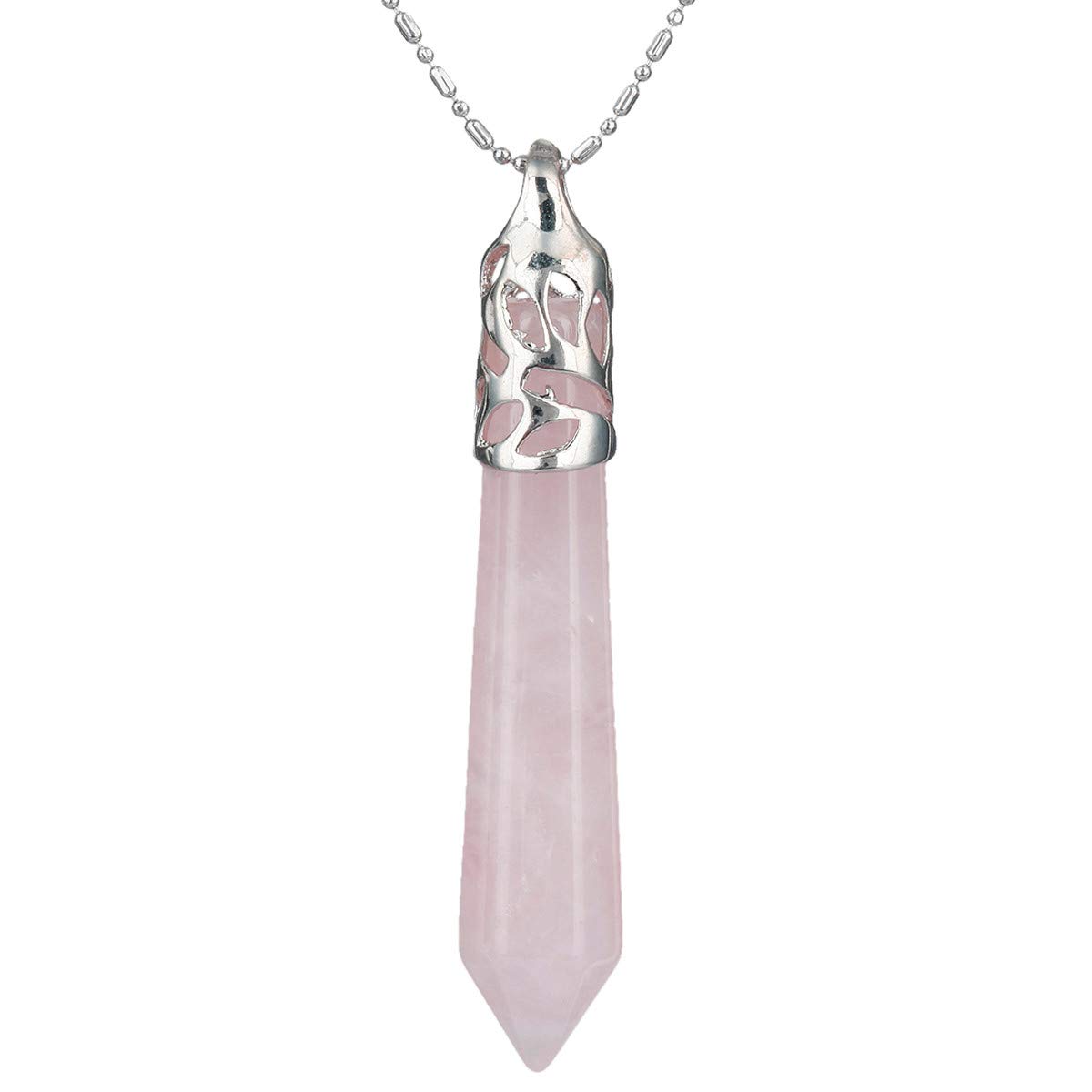 Nupuyai Energy Rose Quartz Healing Crystal Point Pendant Necklace for Women Men, Protection Hexagonal Pendant with Chain 58cm