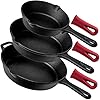 Cast-Iron-Skillet-Set-6810-1524cm2032cm254cm-3-Silicone-Handle-Holders-Pre-Seasoned-Oven-Safe-Cookware-IndoorOutdoor-Grill-Stove-Top-and-Induction-Safe cuisinel Cast Iron Skillet Set - 6"+8"+10" / 15.24cm+20.32cm+25.4cm + 3 Silicone Handle Holders - Pre-Seasoned Oven Safe Cookware - Indoor/Outdoor - Grill, Stove Top and Induction Safe
