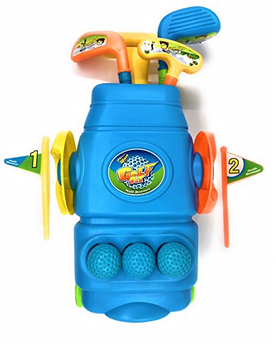 O.B Toys&Gift Kid's Toy Golf Set w/ 3 Golf Balls, 3 Types of Clubs, 2 Practice Holes, 2 Flags & Golf Caddy Club Holder, Sport Children's Golf Play Set (Colors May Vary)